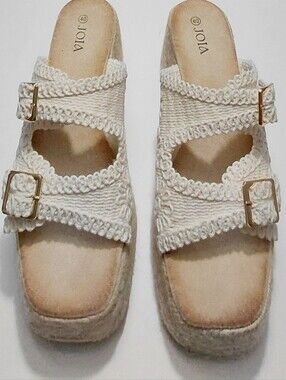 JOIA Women's Colette Cream Wedge Buckle Strap Sandals Size 40
